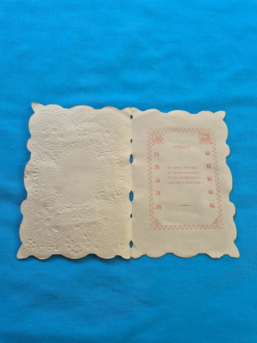 Antique Victorian Boy and Girl Lace Embossed 3D Card Poem Affection Valentine